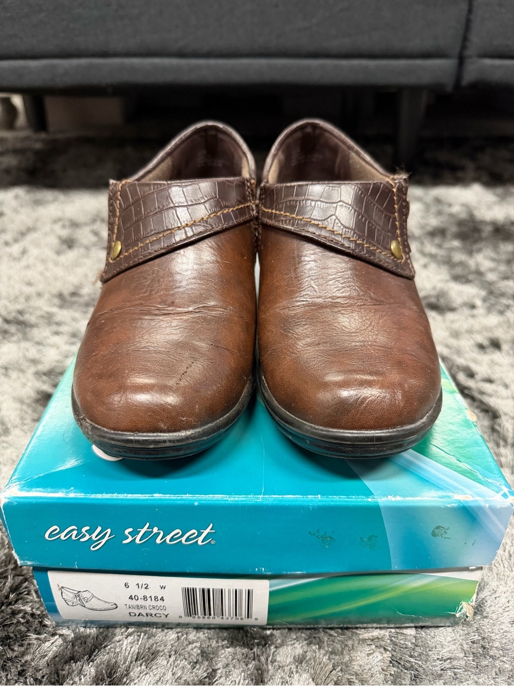 easy street Brown Leather Slip-On Loafers for Women